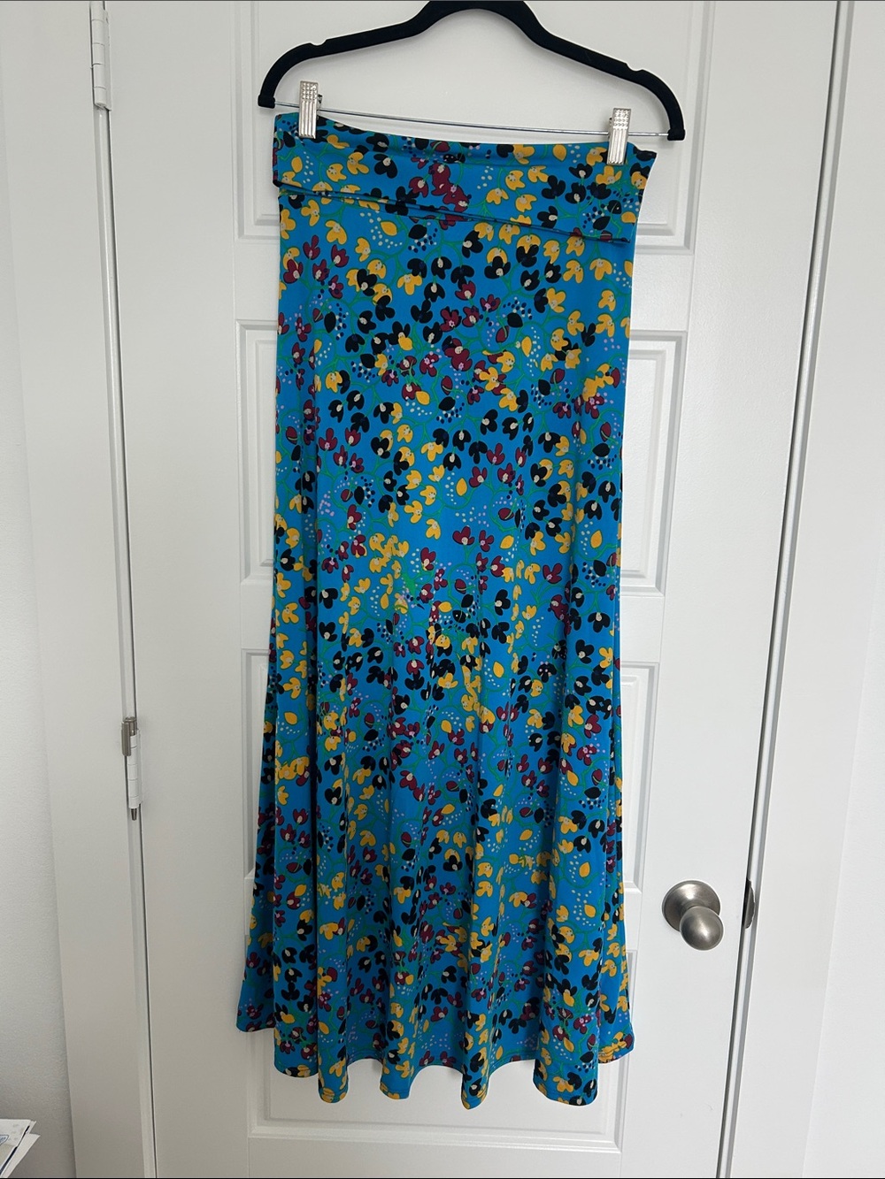 LuLaRoe Teal Floral-Print Maxi Skirt with Yellow and Purple Accents